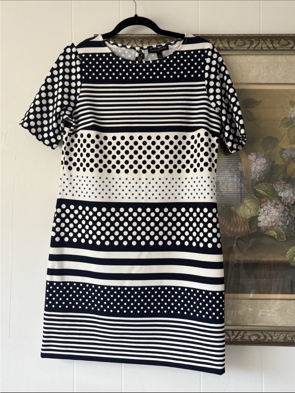 Banana Republic Navy and White Mixed Stripe & Dot Mini Dress